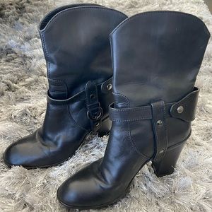 Hogan Black Leather Heel Boots Silver Hardware